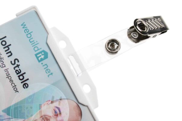 Krokodil ID-kortklämma med nylonband och förstärkning (100-pack) A-CL-CCMPEX
