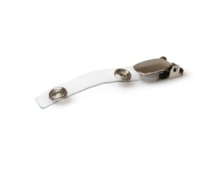 Klämma i metall & genomskinligt band, längd 70 mm mellan knäppfästen (100-pack)