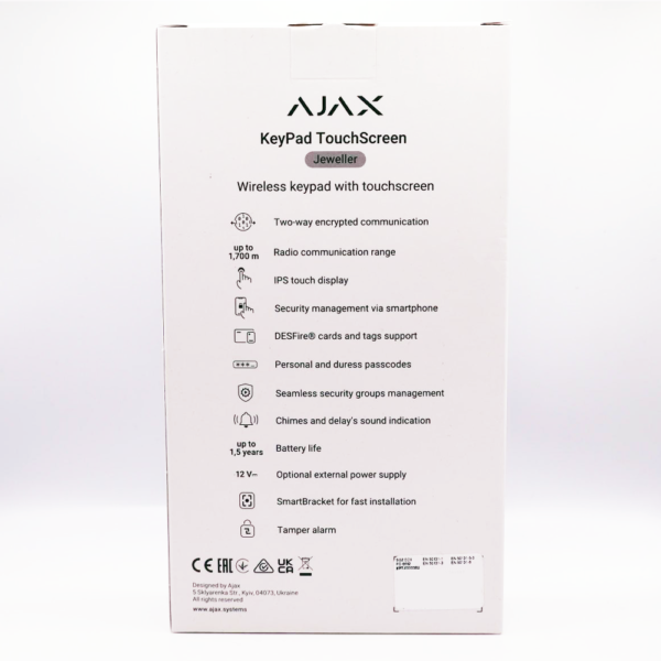 Ajax KeyPad Touchscreen Manöverpanel - Vit - Inbyggd RFID läsare 58455.148.WH1