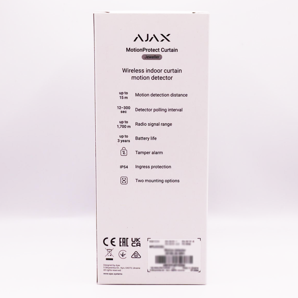 Ajax MotionProtect Curtain Ridådetektor inomhus Vit 38195.36.WH1 Ajax MotionProtect Curtain Ridådetektor inomhus Vit 38195.36.WH1