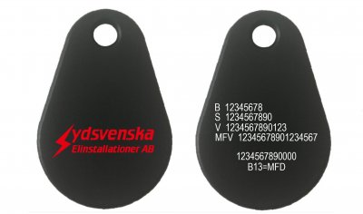 Kombi ABS Pro lika nummer EM/Mifare Bewator Logo Sydsvenska El Svart