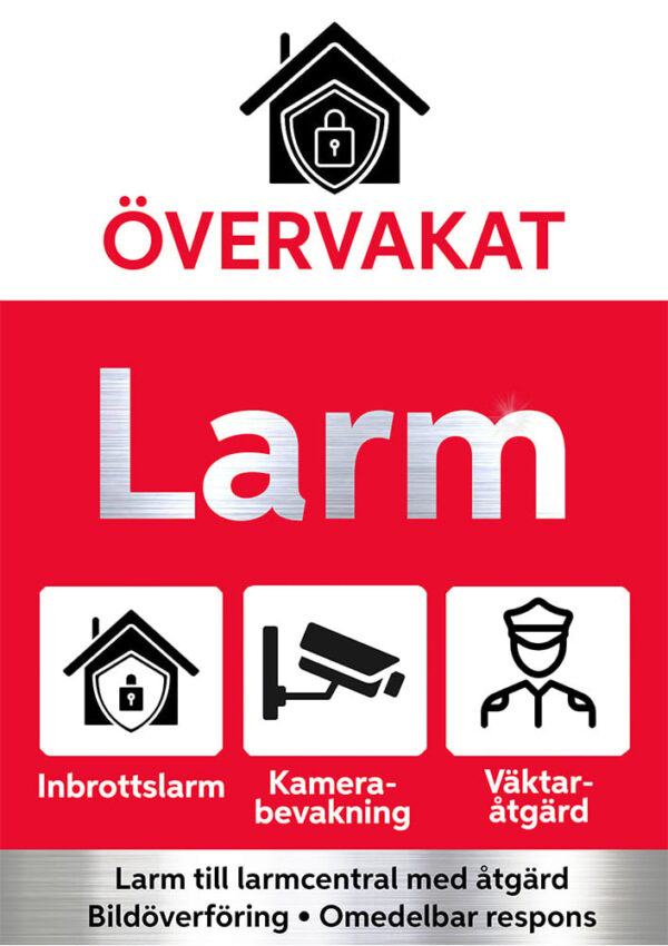 Larmskylt Aluminium 2 Självhäftande (A4) 210x297mm larmdekal-alu2-a4