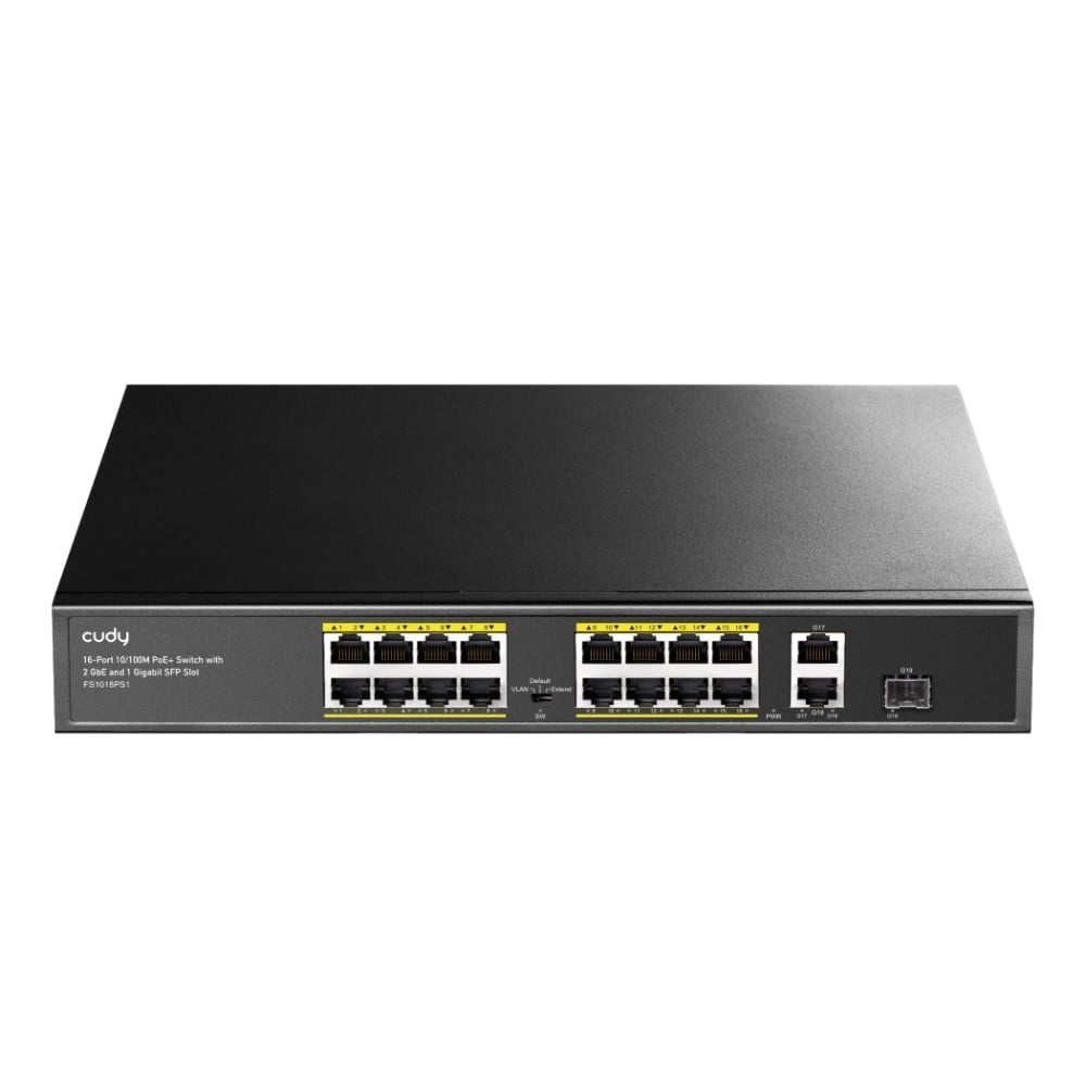 16-portars PoE+ 180W Switch med 2 Gigabit Uplink & SFP – FS1018PS1 FS1018PS1