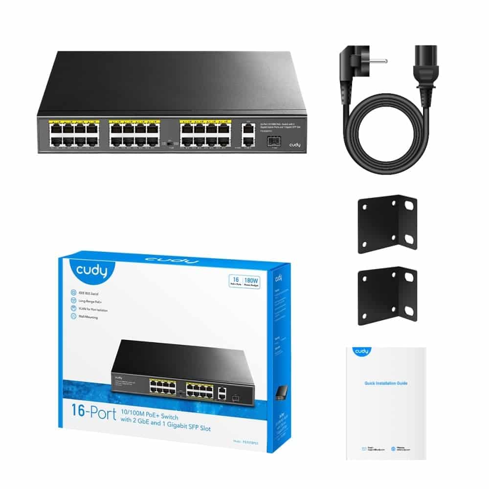 16-portars PoE+ 180W Switch med 2 Gigabit Uplink & SFP – FS1018PS1 FS1018PS1