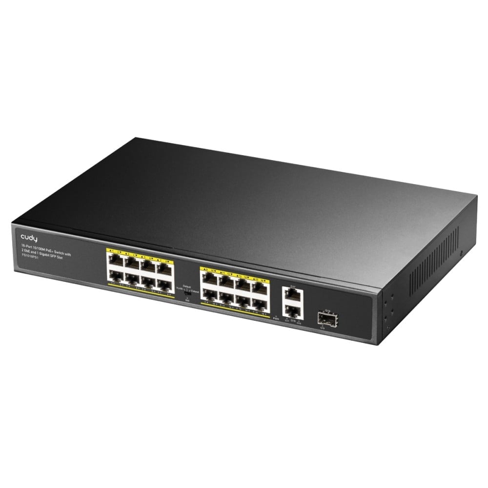 16-portars PoE+ 180W Switch med 2 Gigabit Uplink & SFP – FS1018PS1 FS1018PS1