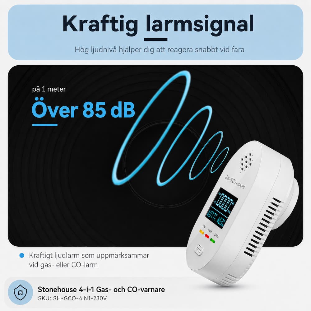 Stonehouse 4-i-1 Gas- och Kolmonoxidvarnare 230V med Temperatur och Luftfuktighet SH-GCO-4IN1-230V, Stonehouse 4-i-1 Gas- och Kolmonoxidvarnare 230V med Temperatur och Luftfuktighet - Bild 4