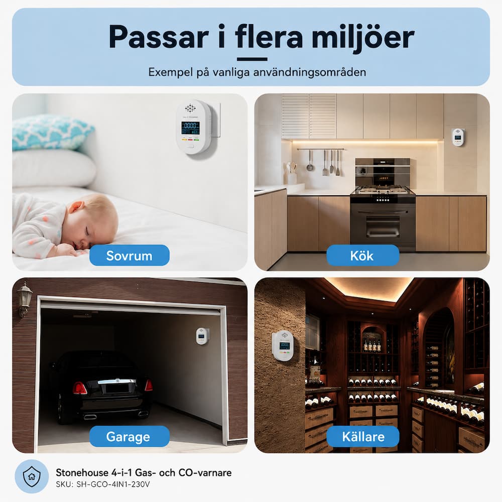Stonehouse 4-i-1 Gas- och Kolmonoxidvarnare 230V med Temperatur och Luftfuktighet SH-GCO-4IN1-230V, Stonehouse 4-i-1 Gas- och Kolmonoxidvarnare 230V med Temperatur och Luftfuktighet - Bild 5