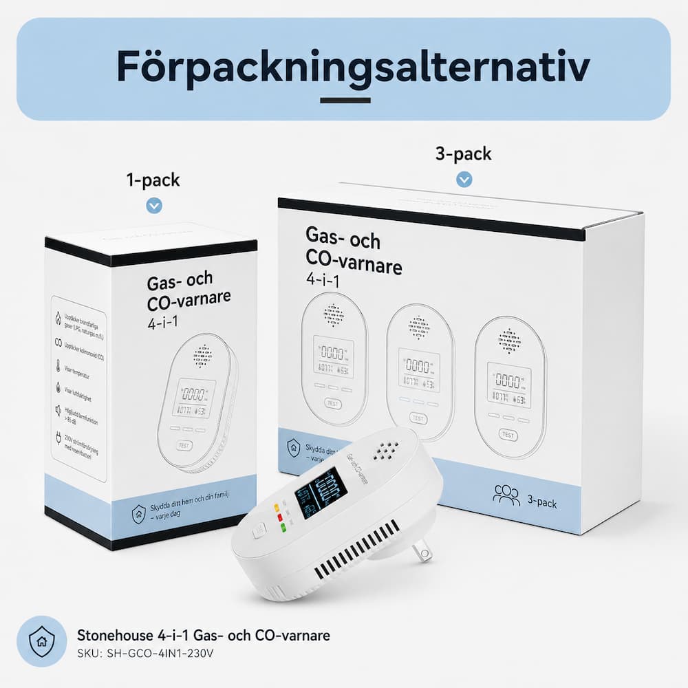 Stonehouse 4-i-1 Gas- och Kolmonoxidvarnare 230V med Temperatur och Luftfuktighet SH-GCO-4IN1-230V, Stonehouse 4-i-1 Gas- och Kolmonoxidvarnare 230V med Temperatur och Luftfuktighet - Bild 7