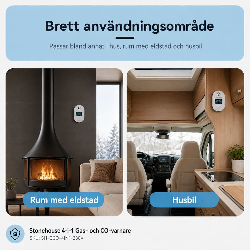 Stonehouse 4-i-1 Gas- och Kolmonoxidvarnare 230V med Temperatur och Luftfuktighet SH-GCO-4IN1-230V, Stonehouse 4-i-1 Gas- och Kolmonoxidvarnare 230V med Temperatur och Luftfuktighet - Bild 6