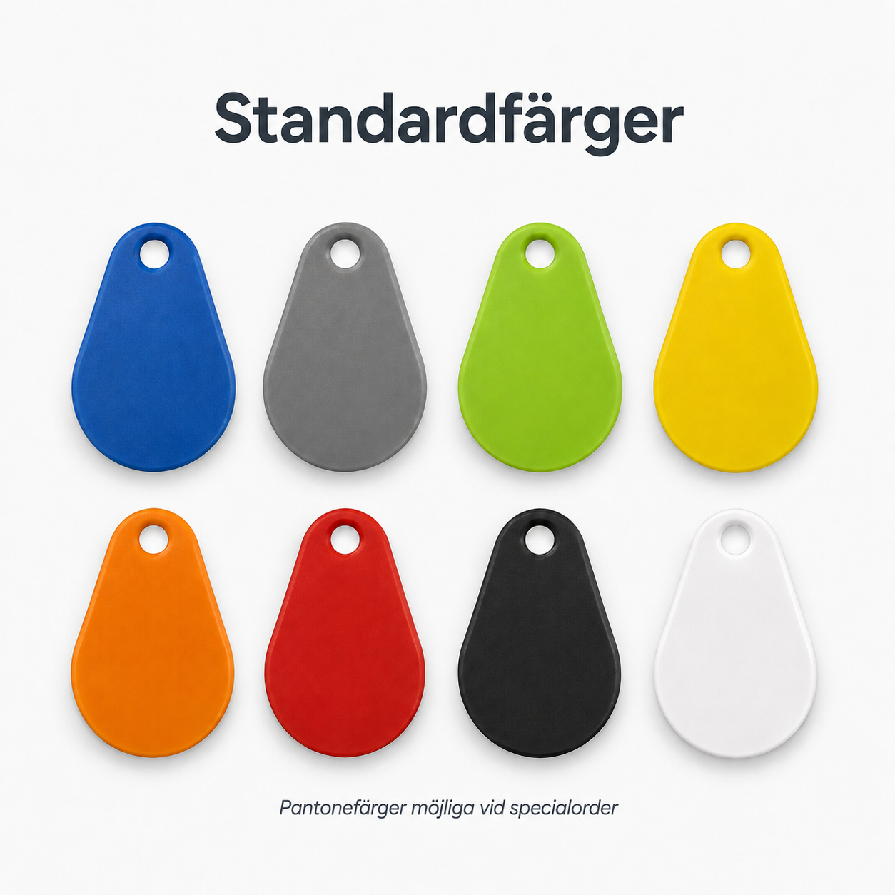 Standardfärger för RFID-taggar samt kundunika Pantone-färger